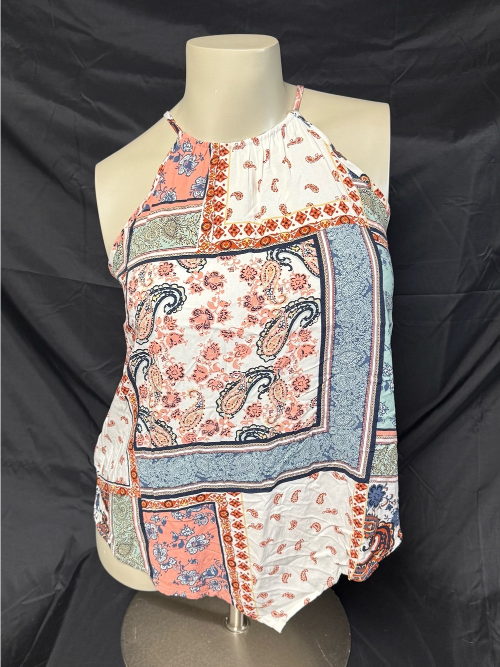 Maurices Coral & Light Blue Patchwork Paisley Halter Camisole